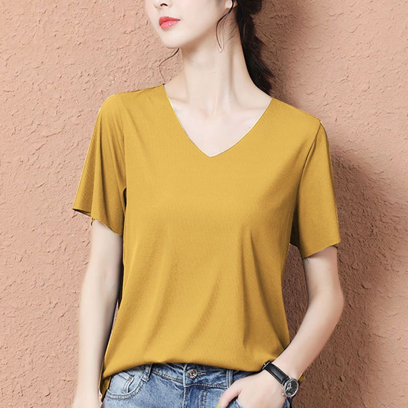 送料無料 Tシャツ 半袖 接触冷感 レディース tシャツ カットソー Vネック イレギュラー ストレッチ トップス 半袖 大きサイズ おしゃれ 可愛い |  | 04