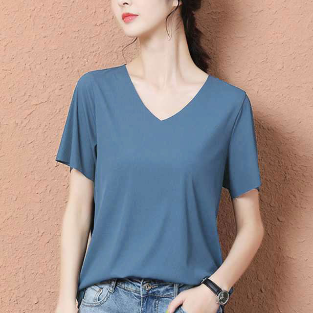 送料無料 Tシャツ 半袖 接触冷感 レディース tシャツ カットソー Vネック イレギュラー ストレッチ トップス 半袖 大きサイズ おしゃれ 可愛い |  | 01