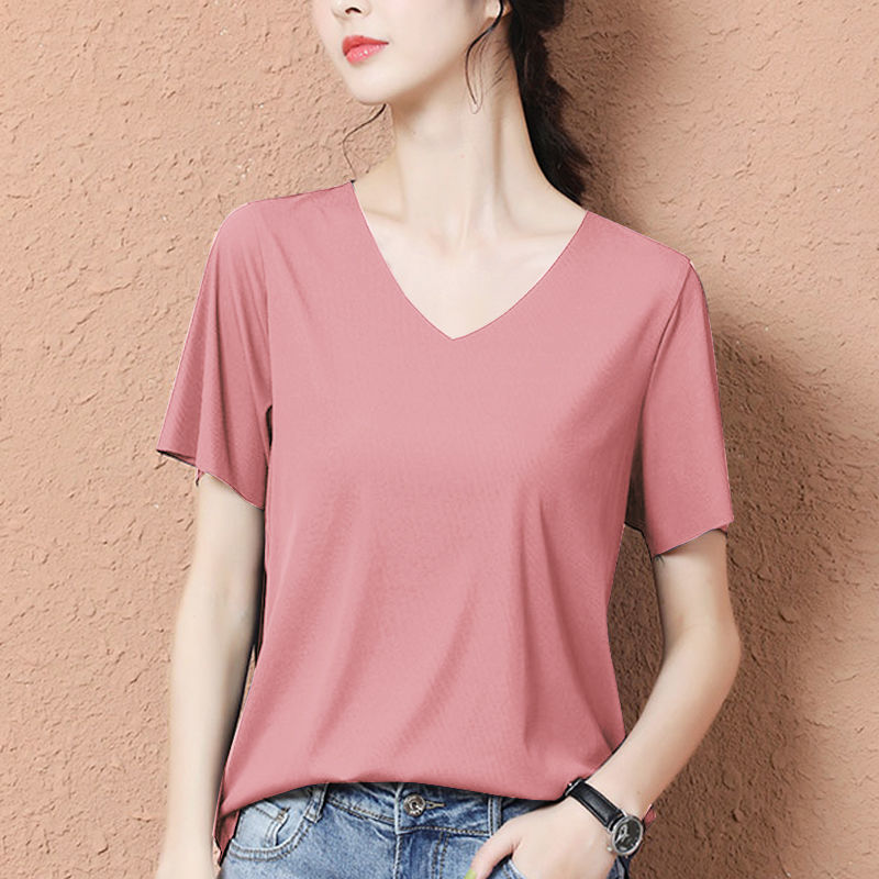 送料無料 Tシャツ 半袖 接触冷感 レディース tシャツ カットソー Vネック イレギュラー ストレッチ トップス 半袖 大きサイズ おしゃれ 可愛い |  | 02