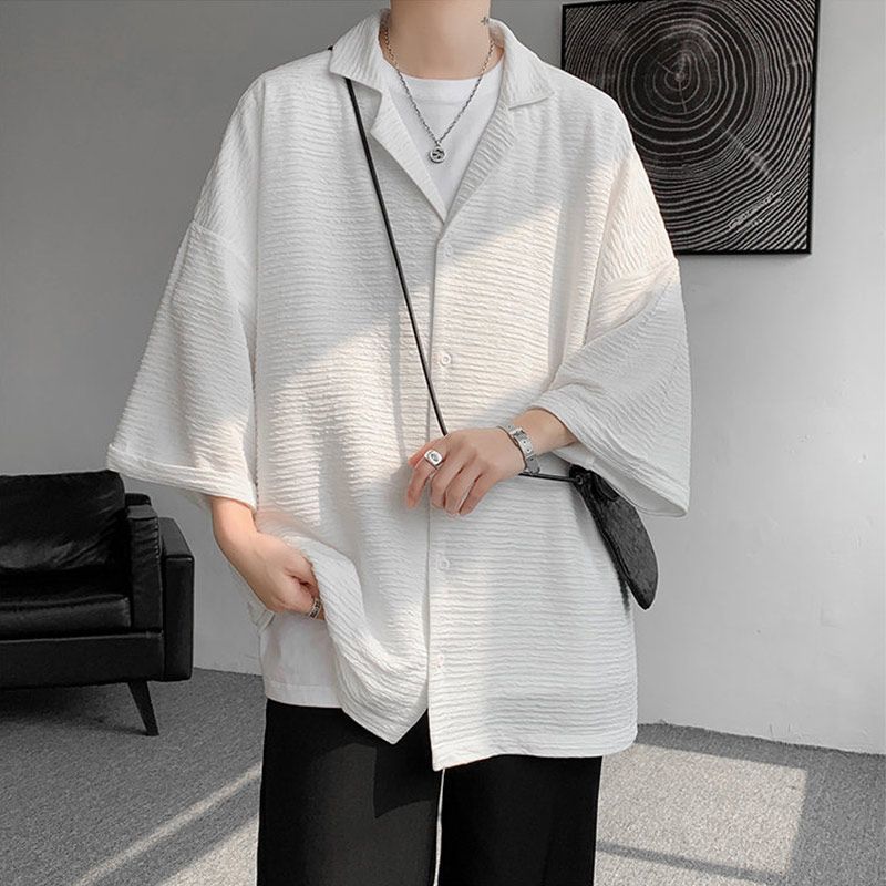 七分袖シャツ メンズ 夏 薄手 アウター 涼しい 軽量  冷感 夏服 無地 アイスシルク コート ゆったり 大きいサイズ ビッグシルエット 通勤 通学 |  | 01