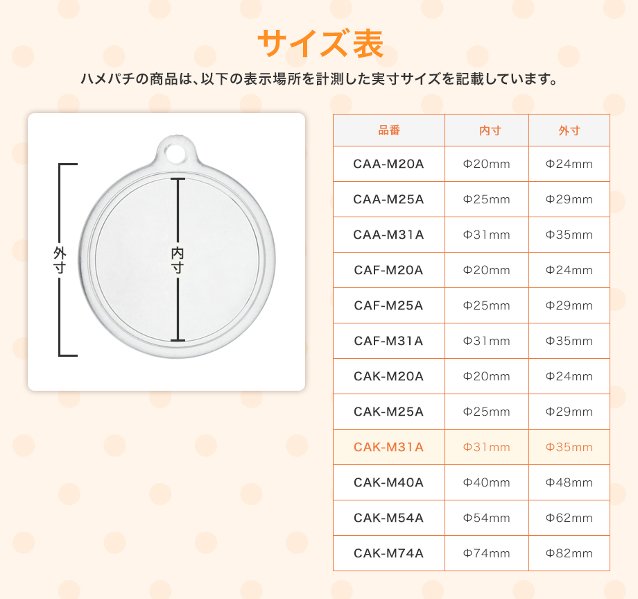 丸型サイズ表