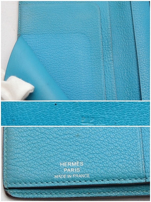 HERMES エルメス 二つ折り 長財布 札入れ エブリン ブルー N刻印