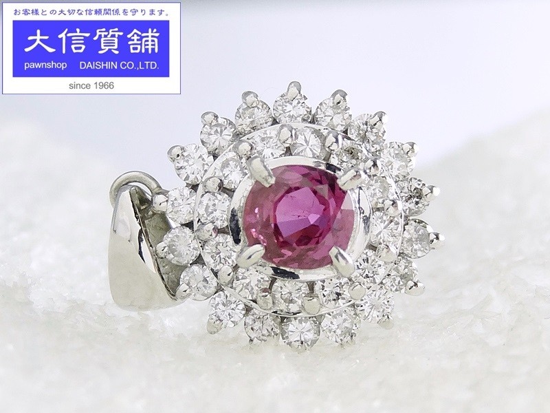 Pt900 ダイヤ ルビーペンダントトップ R0.60ct D0.61ct 3.9g