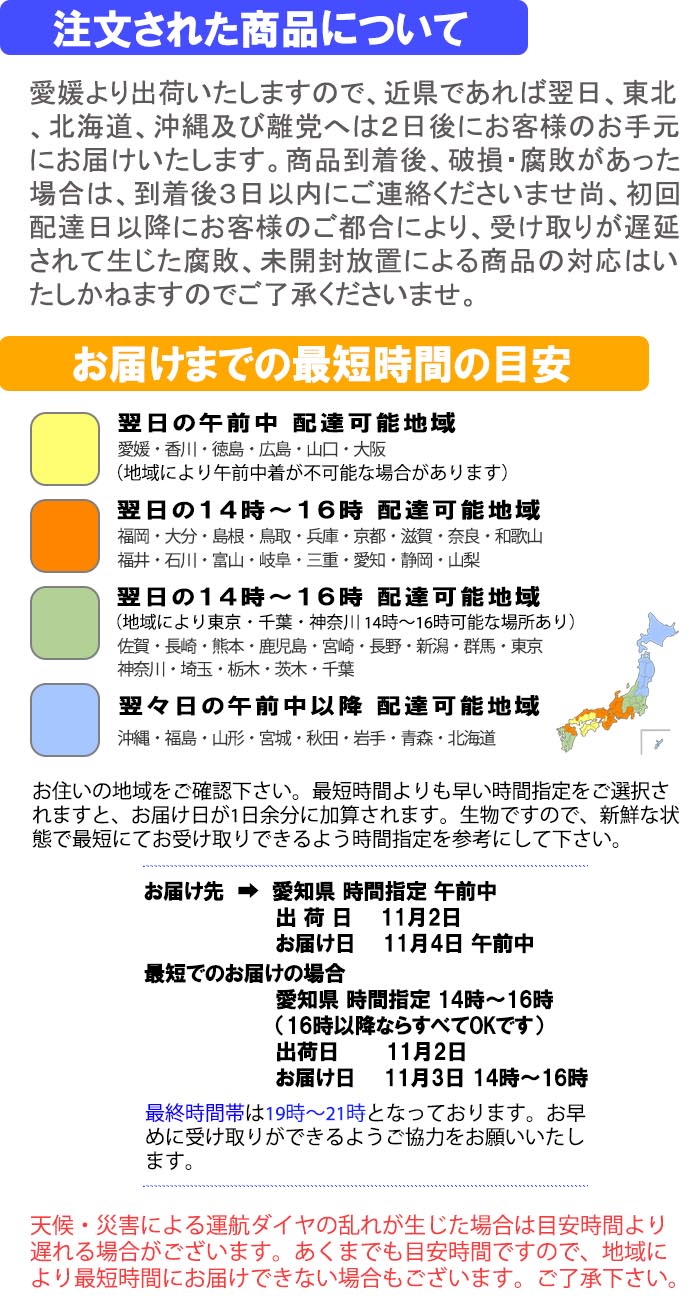 愛媛だいすけ果樹園 お届けの案内
