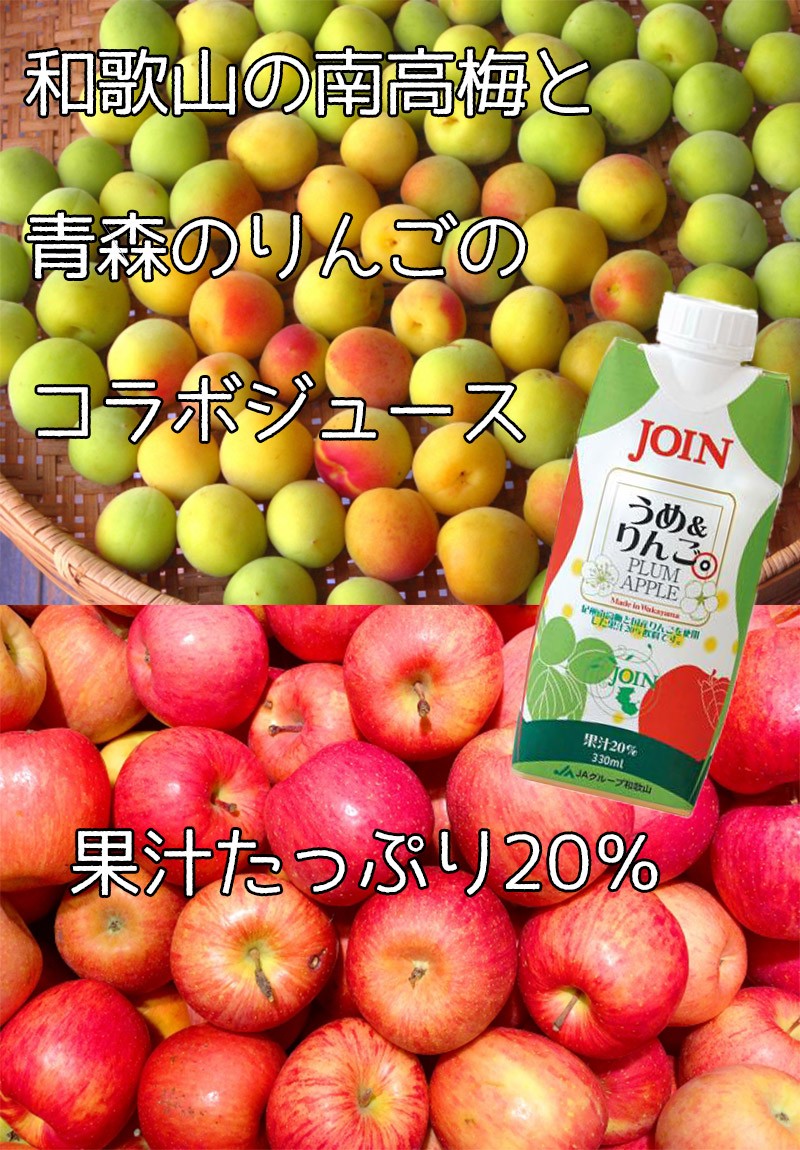 JOIN 梅＆りんご ジュース 2ケース セット 330ml × 24本 送料無料 果汁20％ 和歌山 梅 青森 りんご ジュース