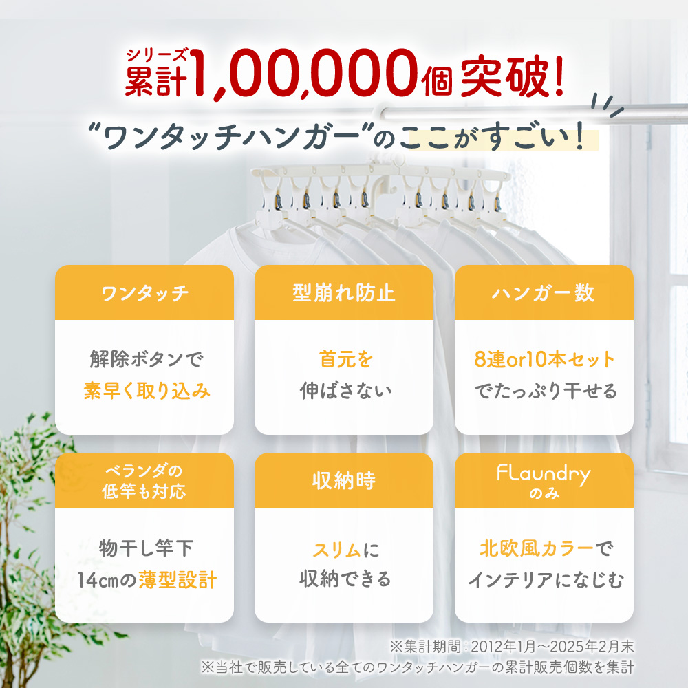 洗濯ハンガー 洗濯物干し 物干しハンガー 8連 300円OFF 8/17まで ワンタッチハンガー ワンタッチ たためる 時短 北欧風 ベランダ スリム コンパクト 関連画像5