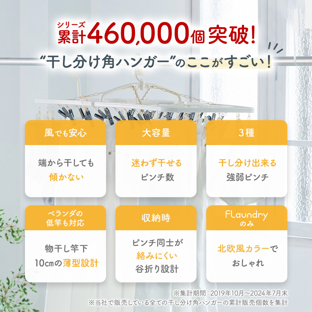 洗濯ハンガー ピンチハンガー 物干しハンガー 洗濯物干し 52ピンチ ピンチ3種 物干しハンガー 干し分け 洗濯ばさみ 洗濯干し 角ハンガー 関連画像5
