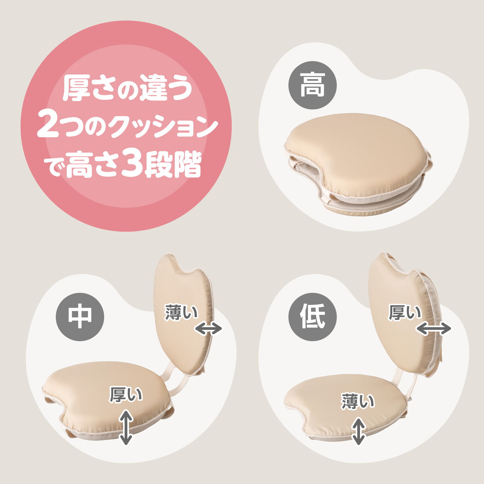 高さ調節 水ぶき可能】 ベビーチェア用クッション |高さ調整 洗える 撥
