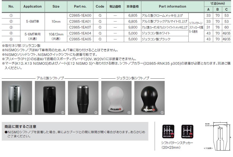 NISMO ニスモ 5MT 6MT車用 10mm C2865-1EA00 φ10 アルミ製クロームメッキ シフトノブ 日産 【64%OFF!】  シフトノブ
