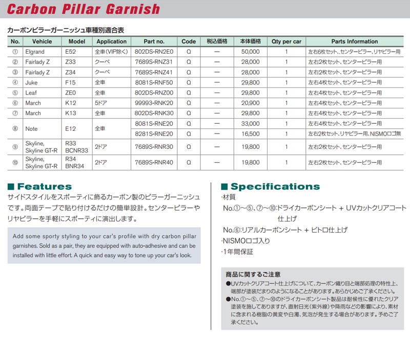 フェアレディZ カーボンピラーガーニッシュ Z34 クーペ NISMO/ニスモ