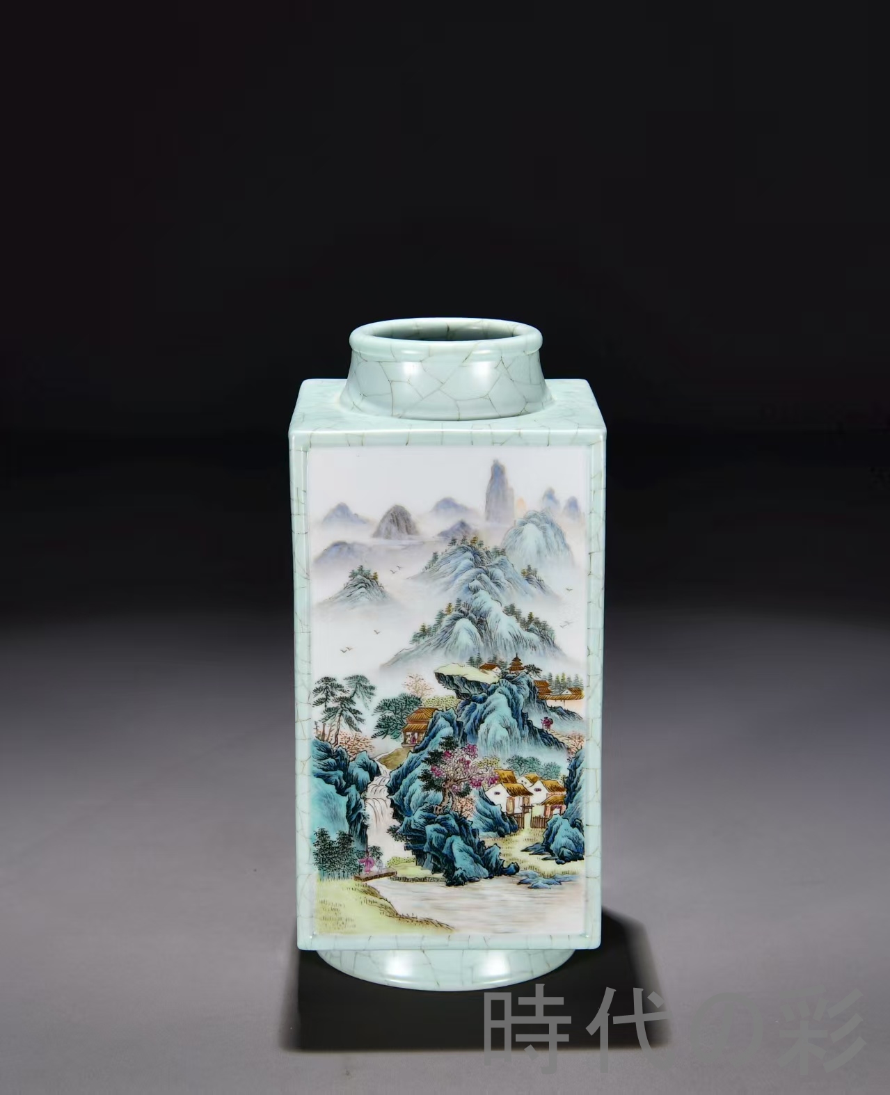 【時代の彩】中国古美術 清・乾隆 粉彩 山水詩文 〓式瓶 壺 花瓶 古陶磁 骨董品 唐物 時代物 美術品 コレクション R07081822