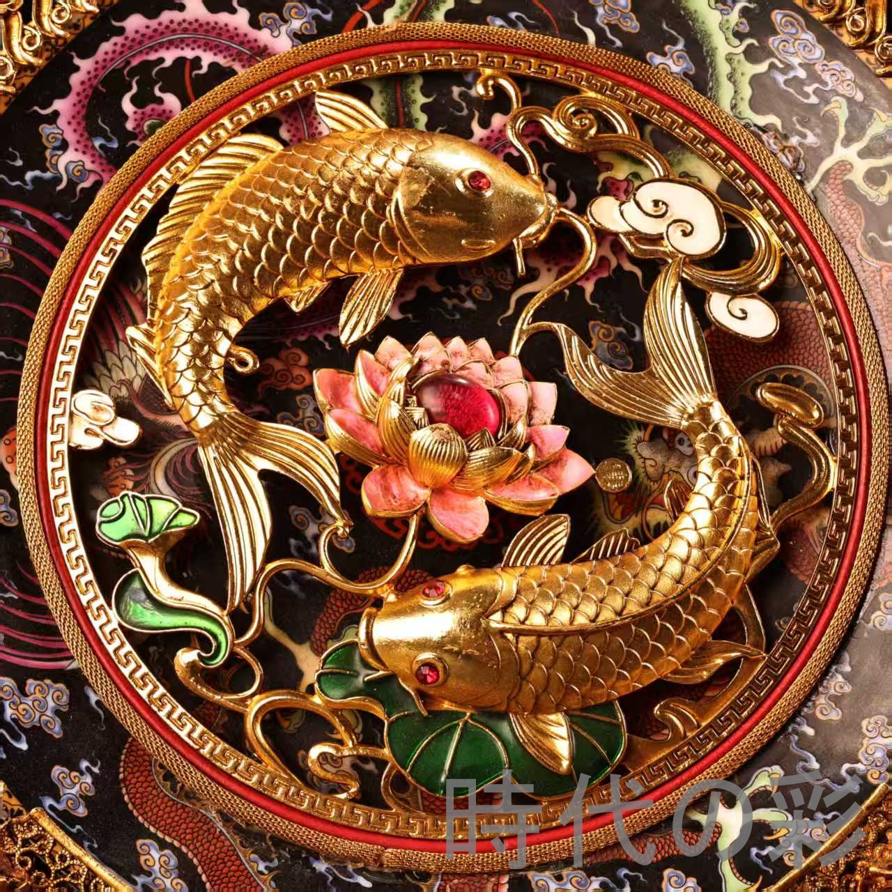 時代の彩】中国古美術 旧蔵 瓷器 描金双鶴盤 高浮彫 清代 陶磁器 古玩