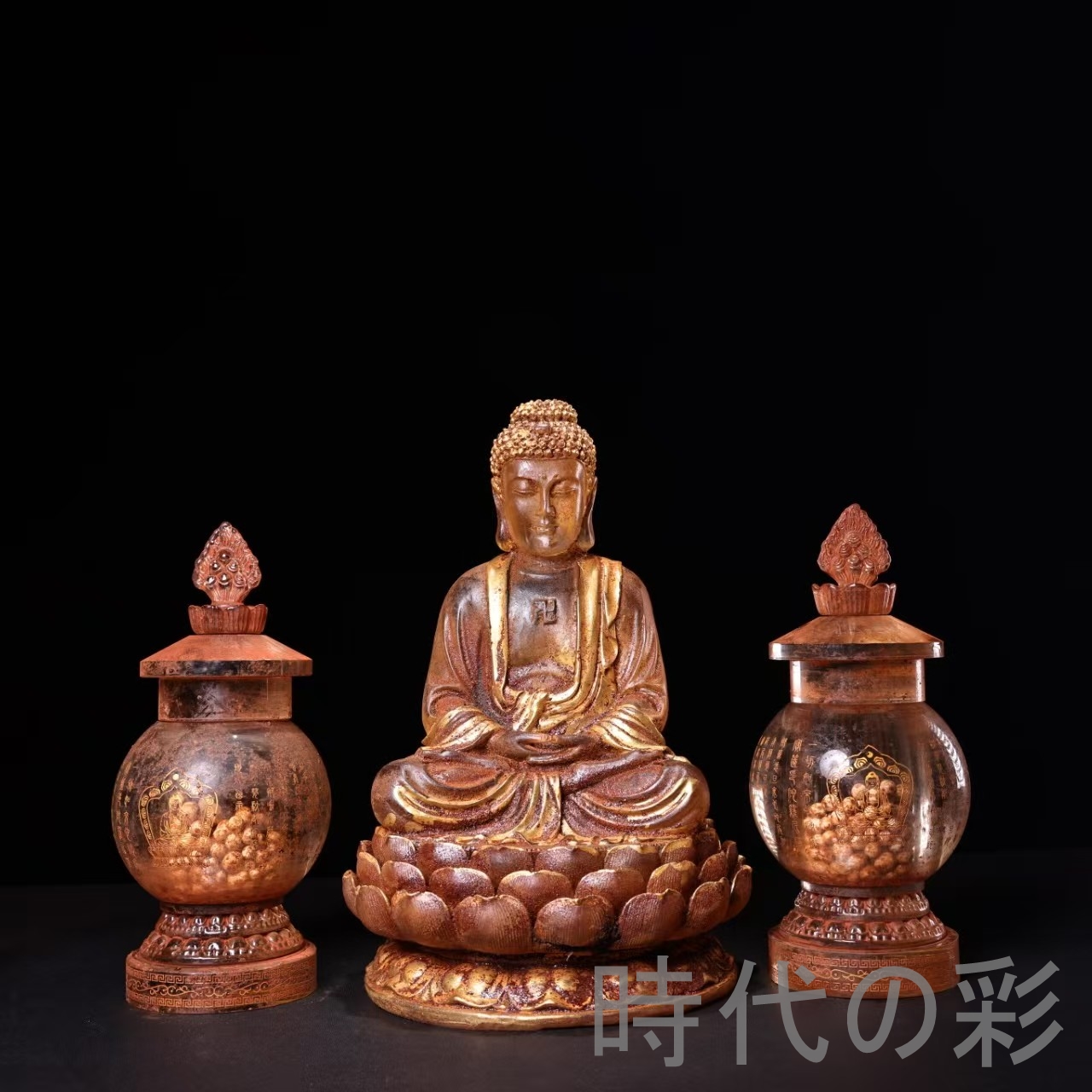 時代の彩】中国古美術 清代 老水晶 彫刻 銘文 描金 釈迦牟尼 仏祖 舎利