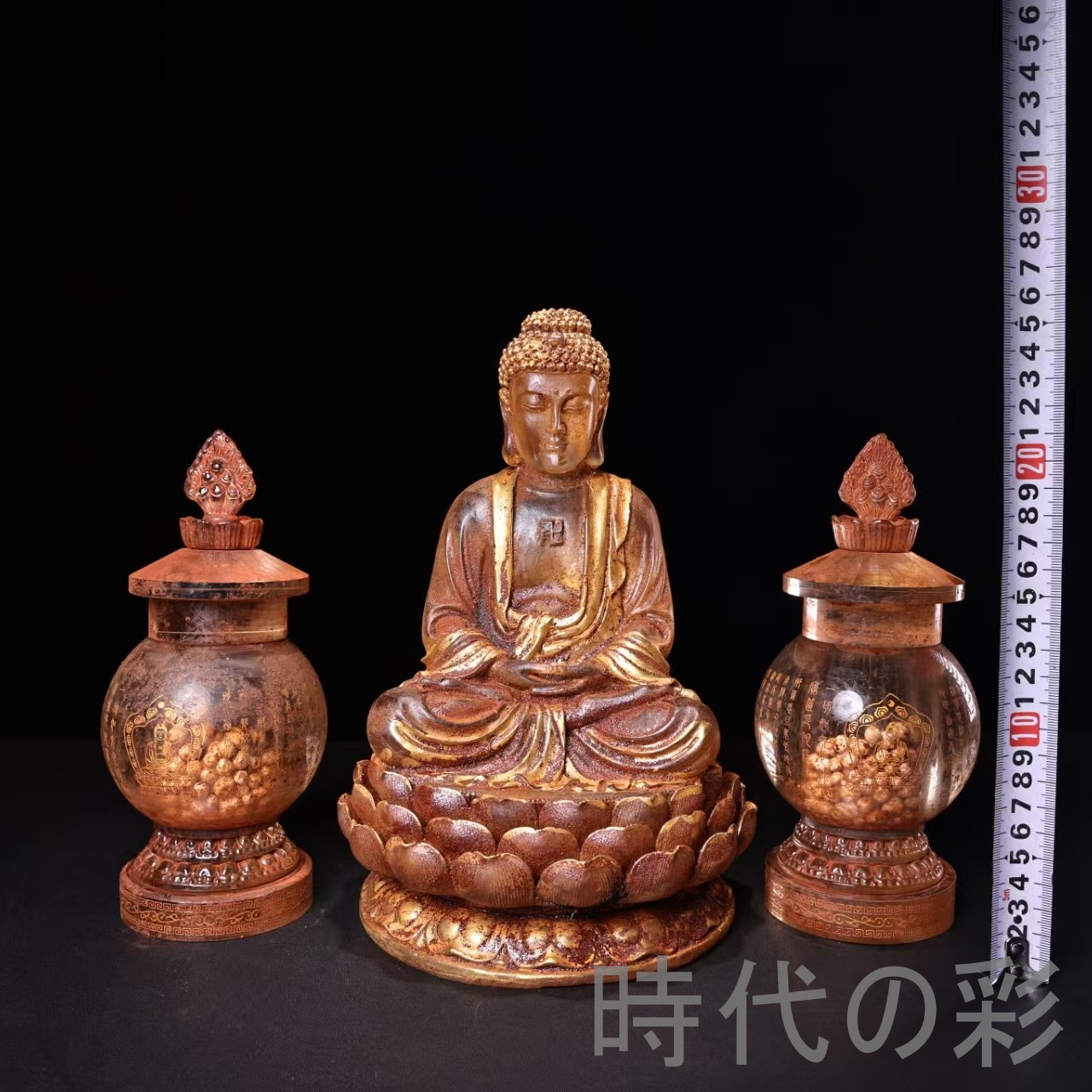 時代の彩】中国古美術 清代 老水晶 彫刻 銘文 描金 釈迦牟尼 仏祖 舎利