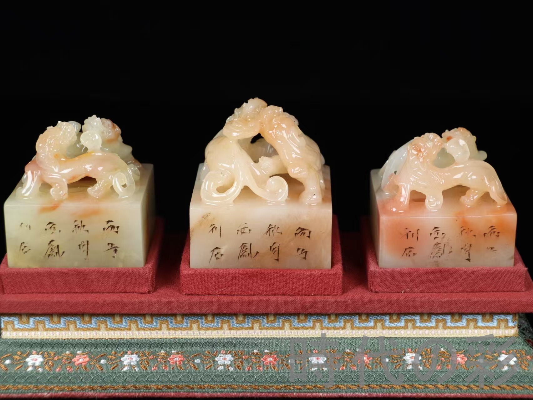 時代の彩】中国古美術 寿山石 篆刻家 西鳳作 瑞獣三点セット印章 工芸