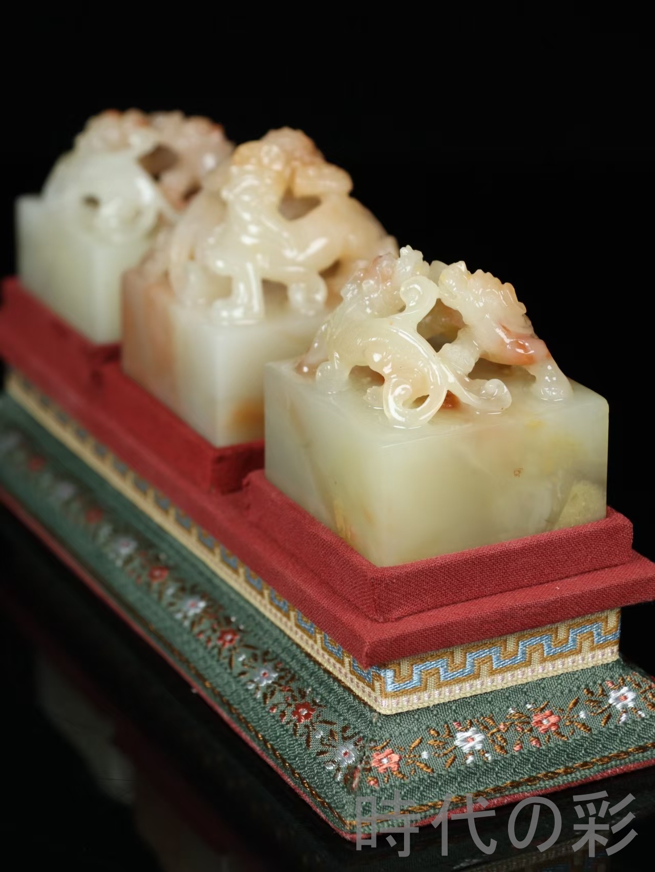 時代の彩】中国古美術 寿山石 篆刻家 西鳳作 瑞獣三点セット印章 工芸