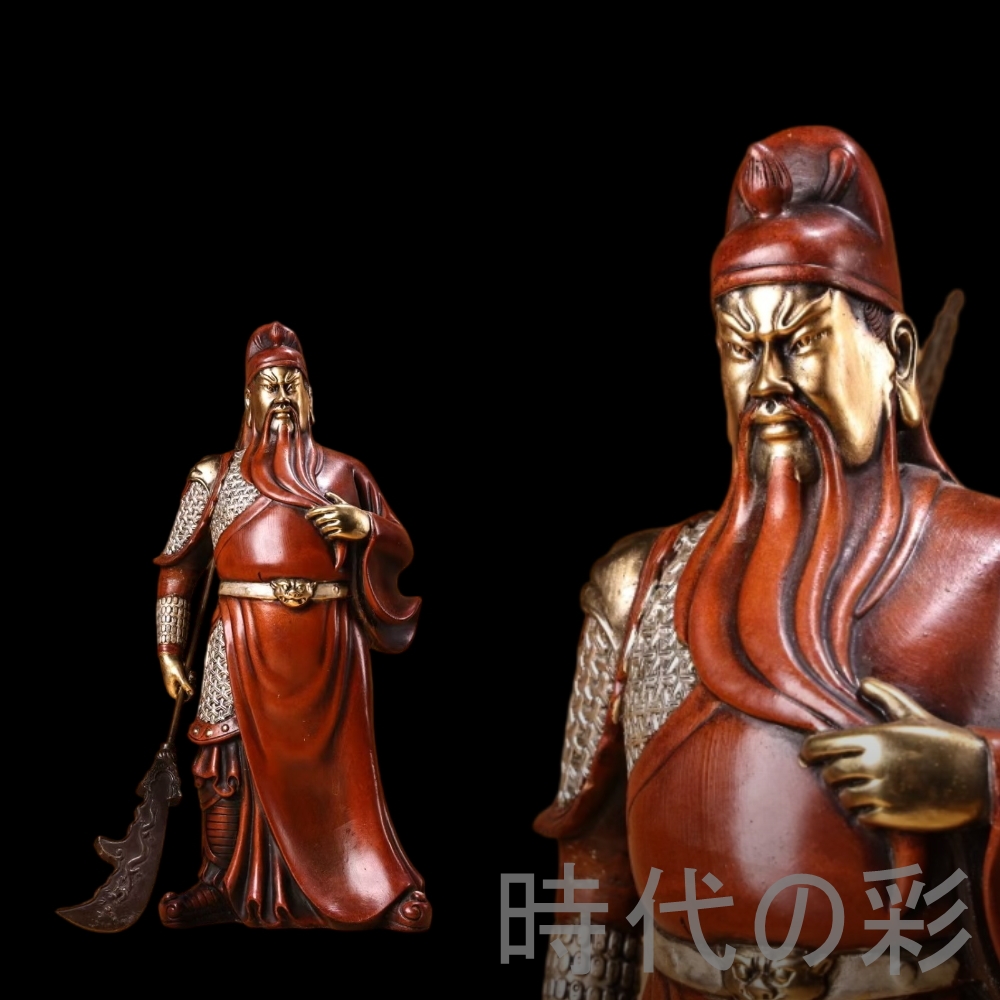 【時代の彩】純銅鍍金鍍銀関羽像 唐物 中国古美術 武将像 銅器 工芸逸品 骨董品 收藏品 鑑賞用 アンティーク R07102716