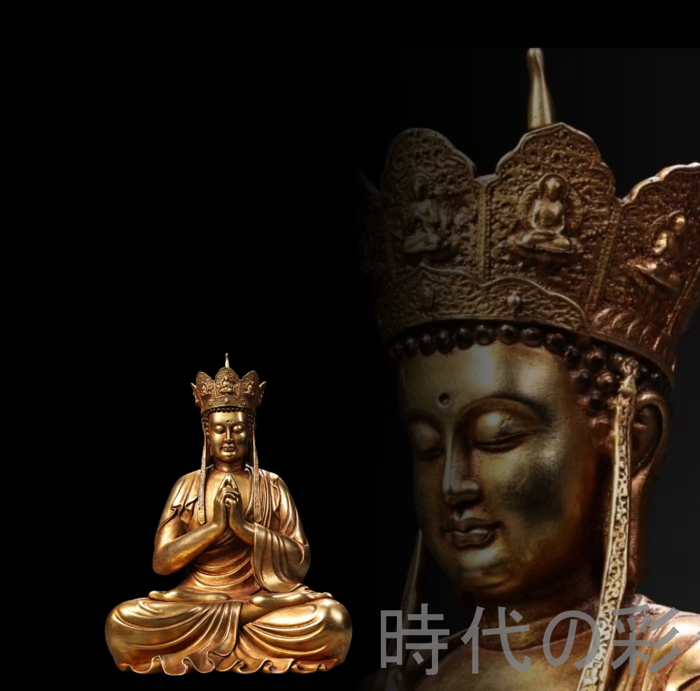 時代の彩】『旧蔵 鍍金地蔵王菩薩像』純銅 高浮彫鍛刻 佛像 仏像 仏教 