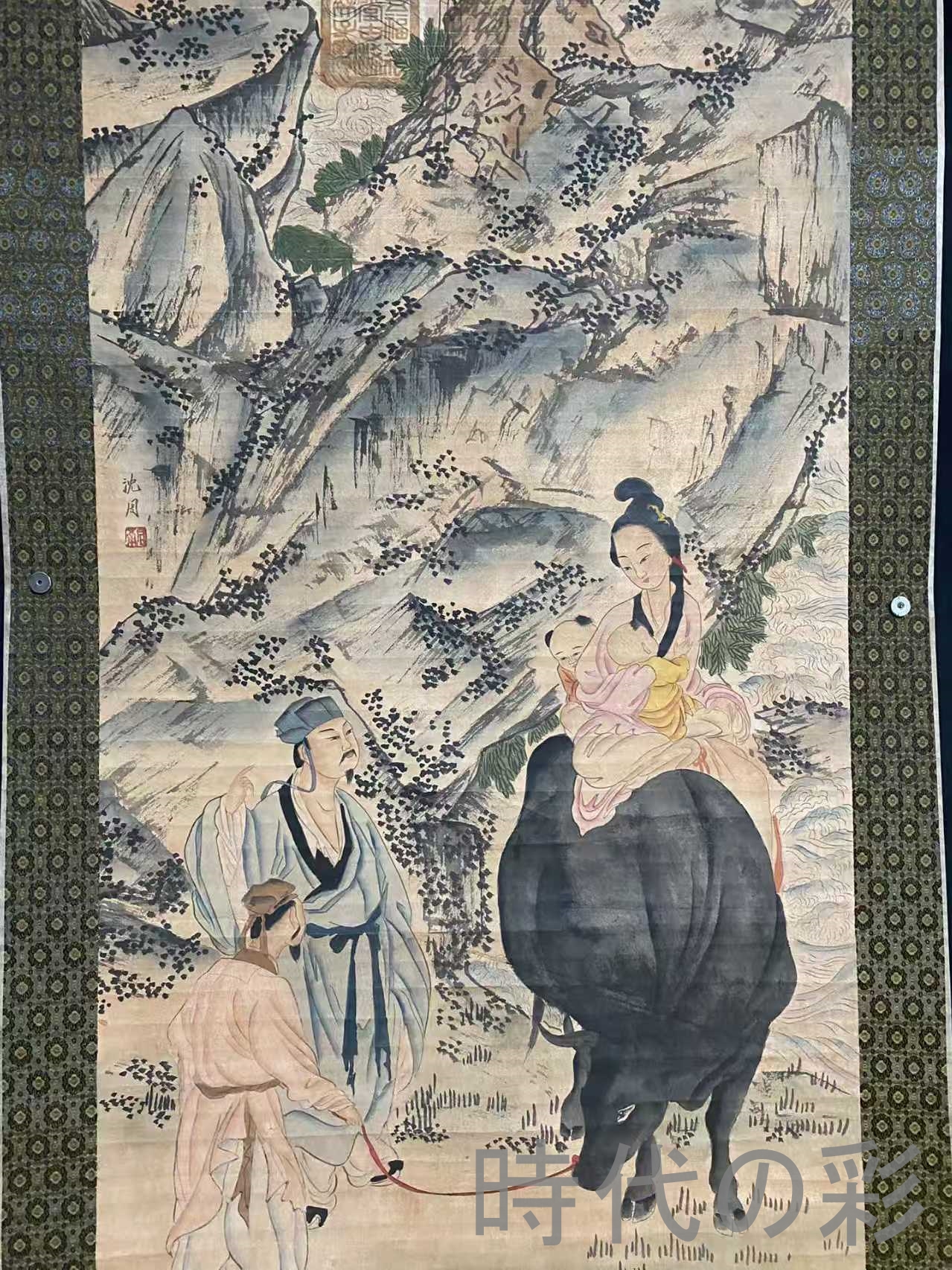 時代の彩『沈周款 人物図 中堂画 掛軸』中国古美術 文人画 宣紙 手描き