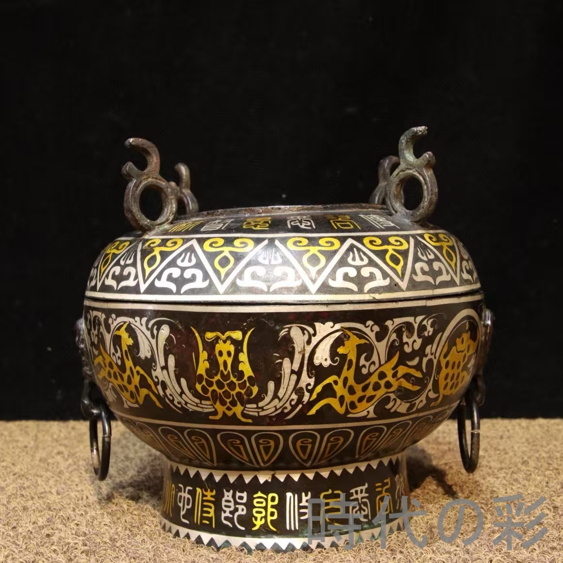 珍蔵旧品 戦国風 青銅器 古銅彫 錯金銀 元觚 酒器 礼器 置物 時代物 