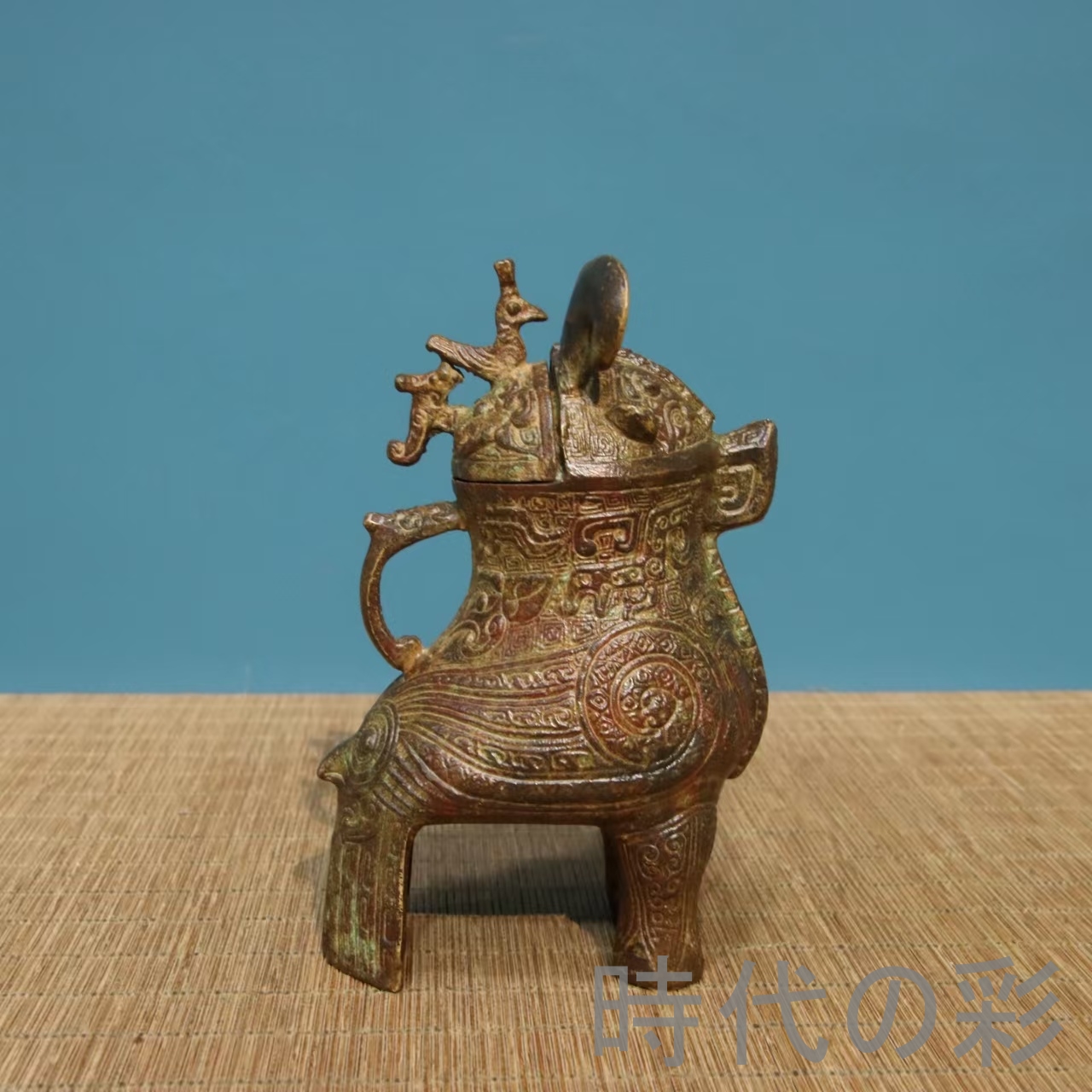 珍蔵旧品 戦国風 青銅器 古銅彫 鳥尊 酒器 神鳥 礼器 置物 時代物 骨董 旧家蔵出し 唐物 中国古玩 古美術品 R08042416