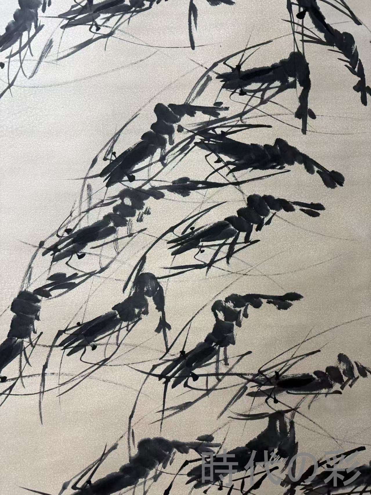 【中国古美術】斉白石款 海老図 中堂画 対聯付 掛軸 手描き 宣紙 書画 唐物 骨董 模写 R08042702_5