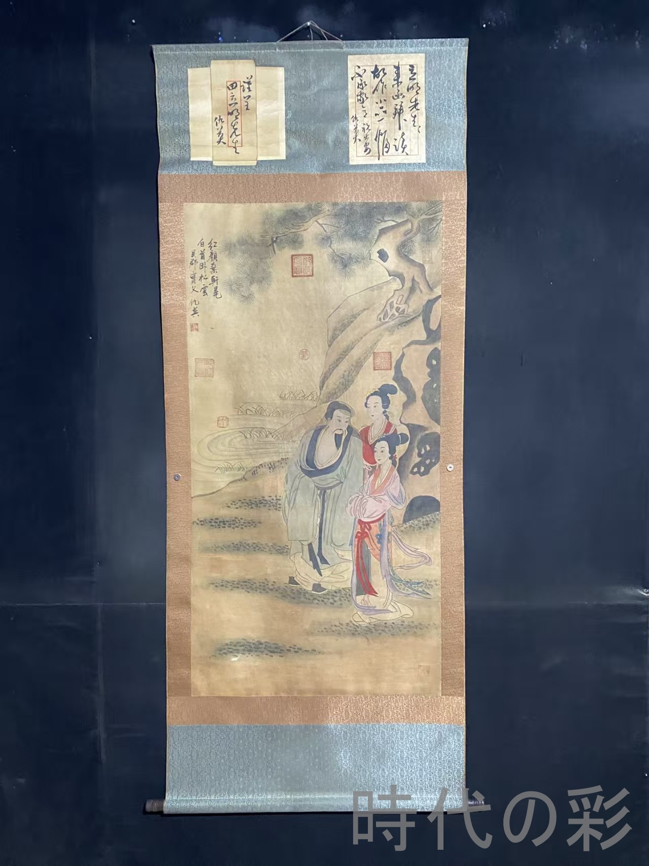 【中国古美術】明代 仇英款 人物画 中堂画 掛軸 手描き 宣紙 書画 唐物 骨董 模写 R08042705