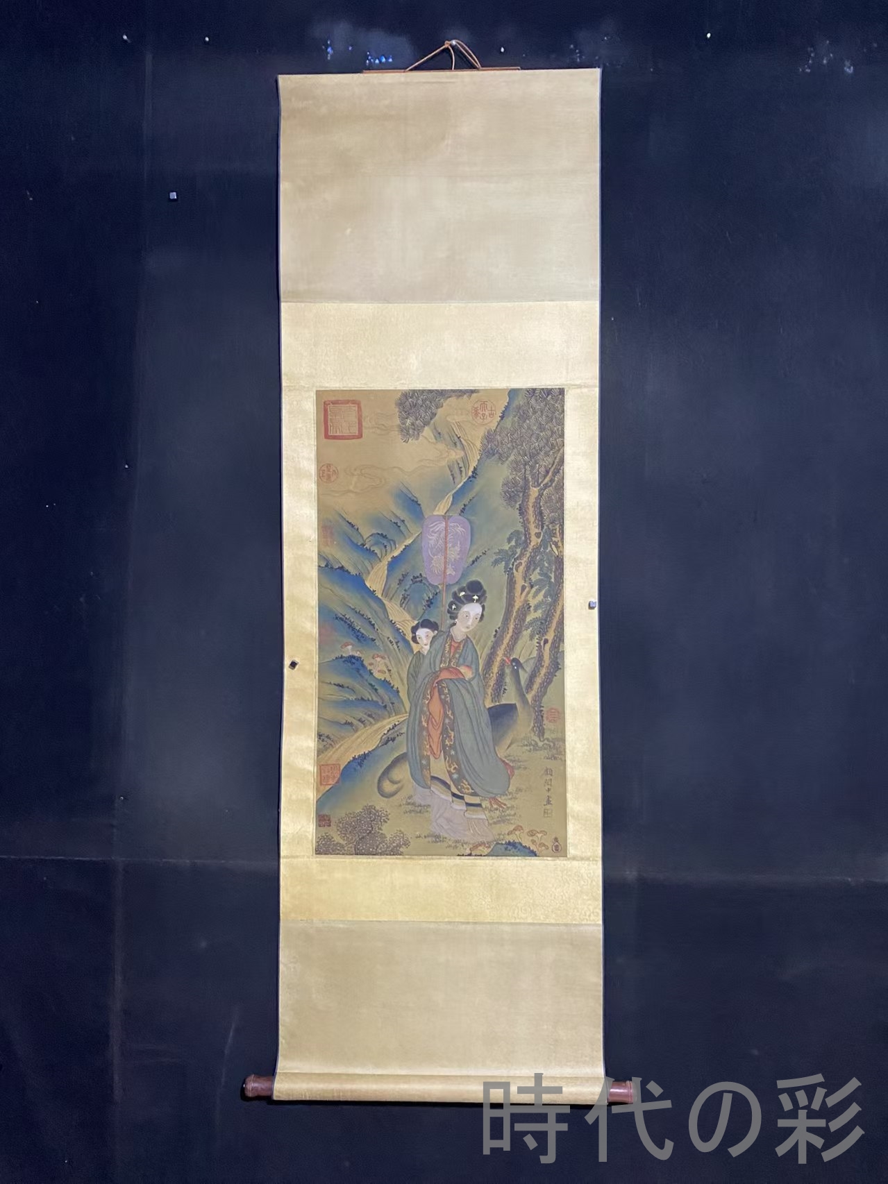 中国古美術】顧?中款 人物画 中堂画 掛軸 絹本 手描き 書画 唐物 骨董