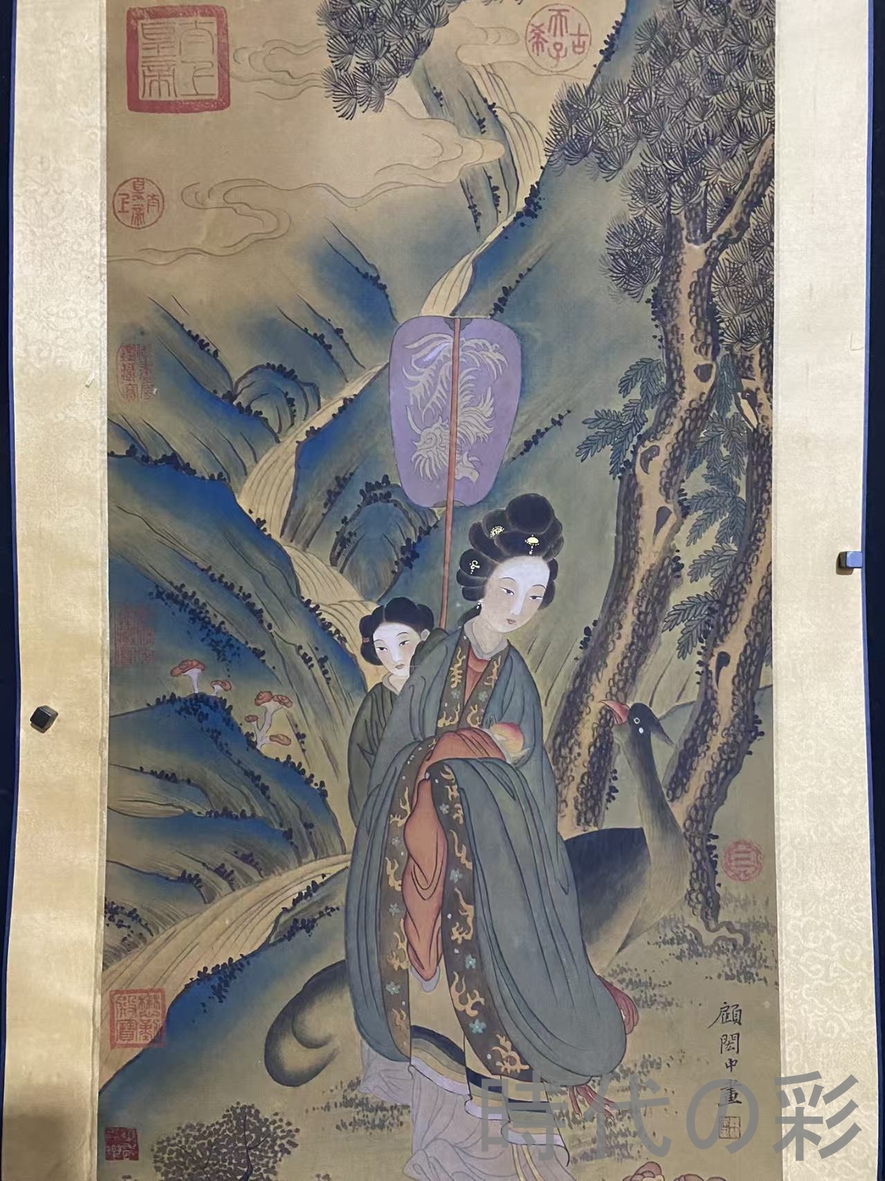 中国古美術】顧?中款 人物画 中堂画 掛軸 絹本 手描き 書画 唐物 骨董