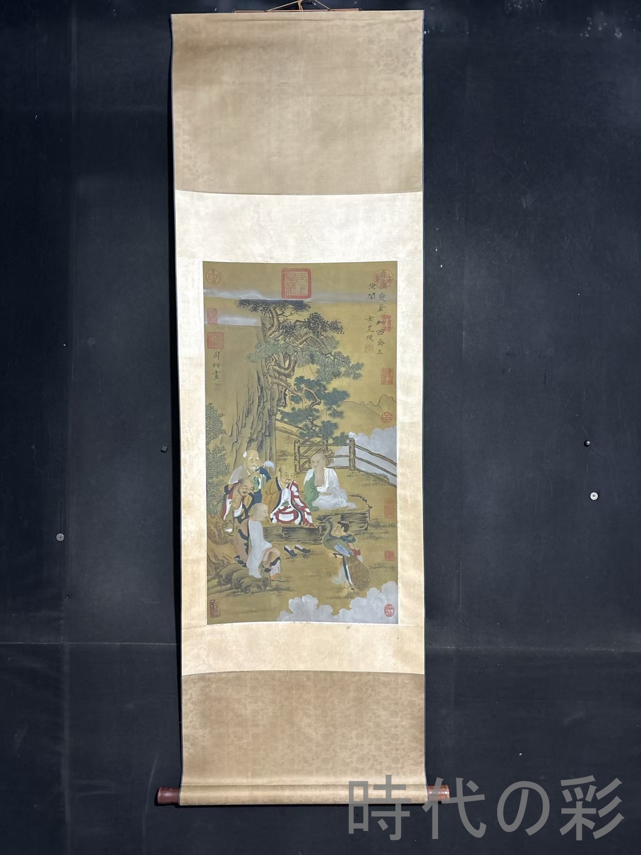 【中国古美術】周〓款 人物画 中堂画 掛軸 絹本 手描き 書画 唐物 骨董 時代物 模写 R08042709