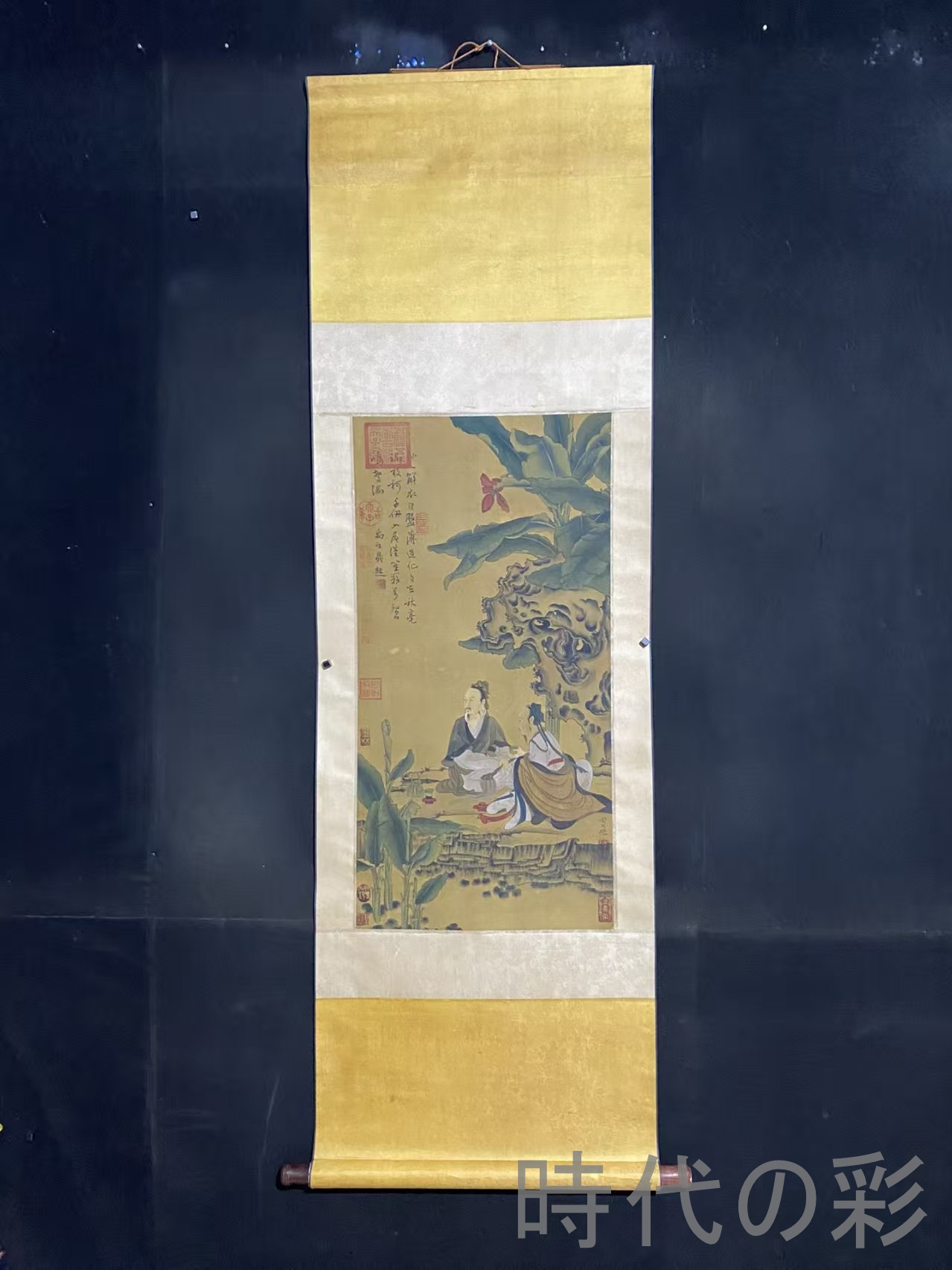 【中国古美術】周文矩款 人物画 中堂画 掛軸 絹本 手描き 書画 唐物 骨董 模写 R08042710