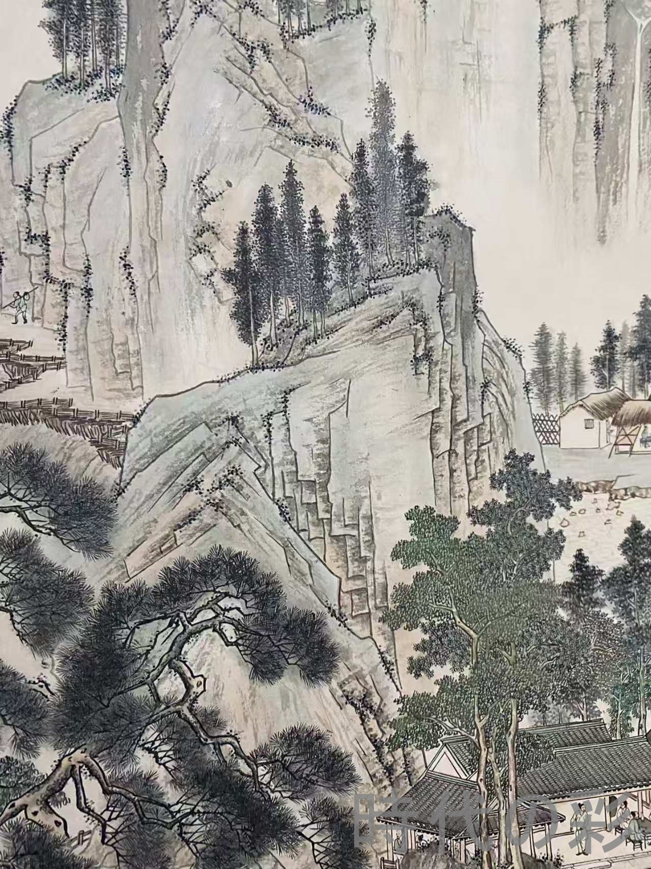 【中国古美術】陳少梅款 山水画 中堂画 掛軸 手描き 宣紙 書画 唐物 骨董 模写 R08042712_3