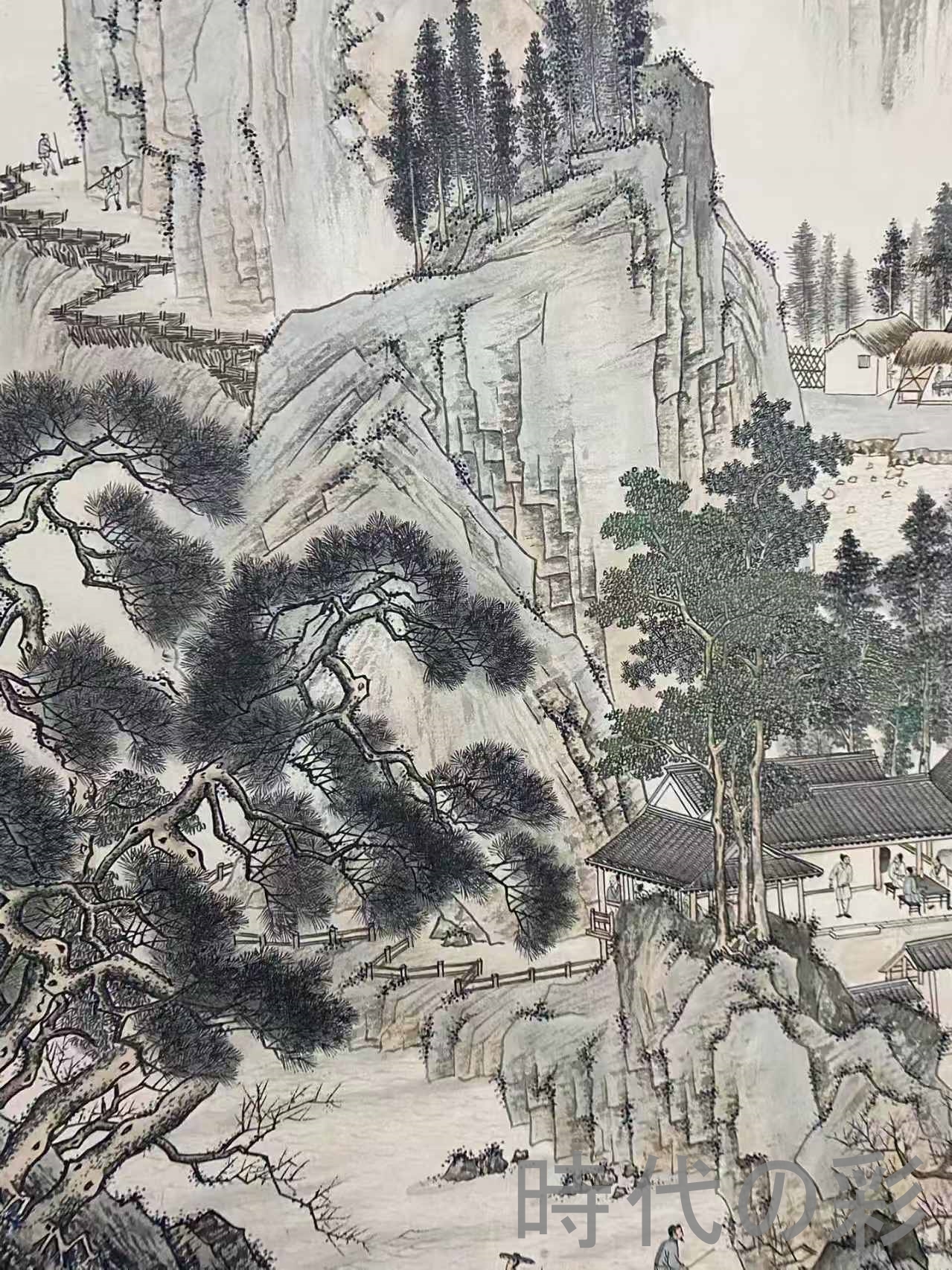 【中国古美術】陳少梅款 山水画 中堂画 掛軸 手描き 宣紙 書画 唐物 骨董 模写 R08042712_7