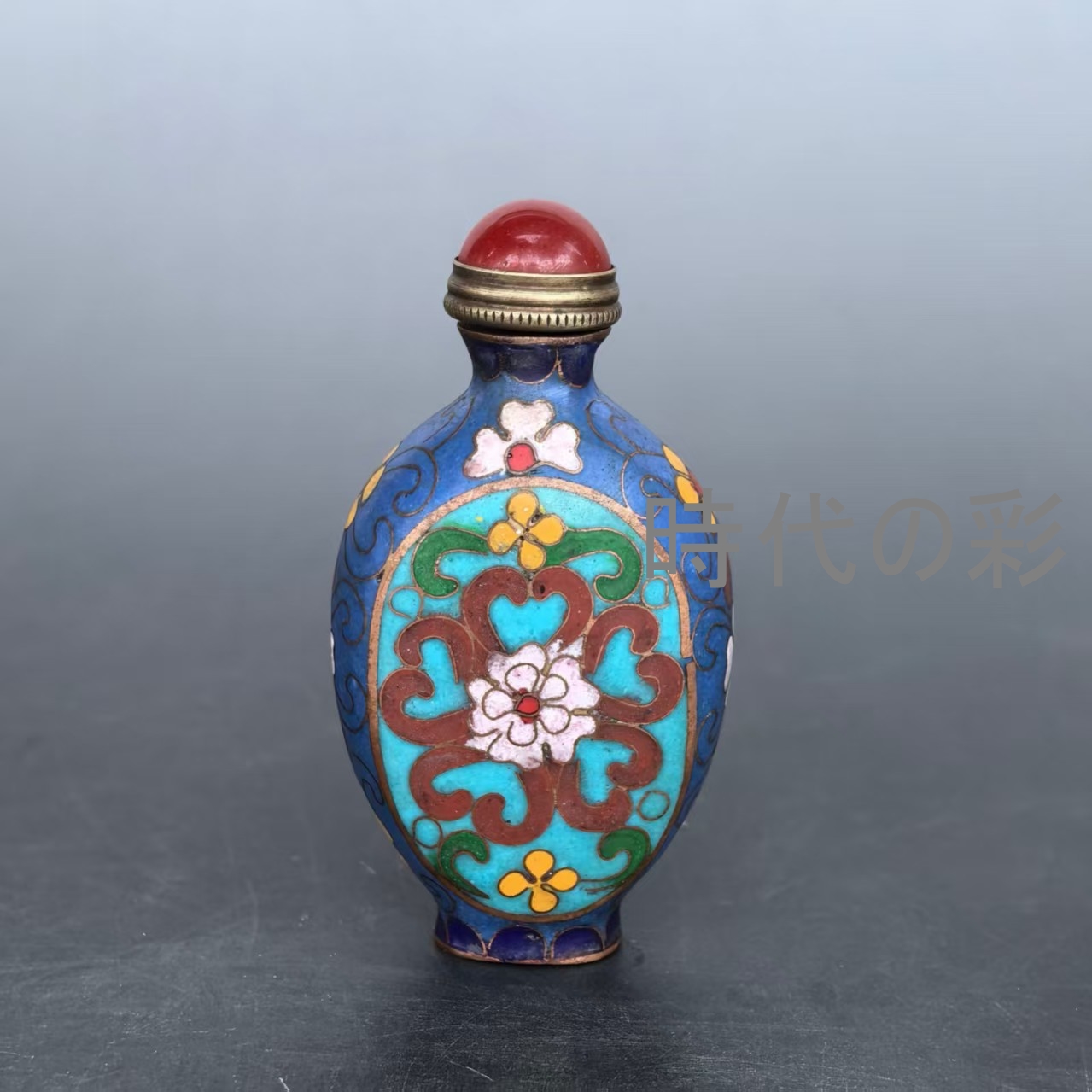 【七宝焼 花文鼻煙壺】紫銅胎 手工?絲細工 花柄 中国古美術 小型壺 伝統工芸 装飾品 R08091119