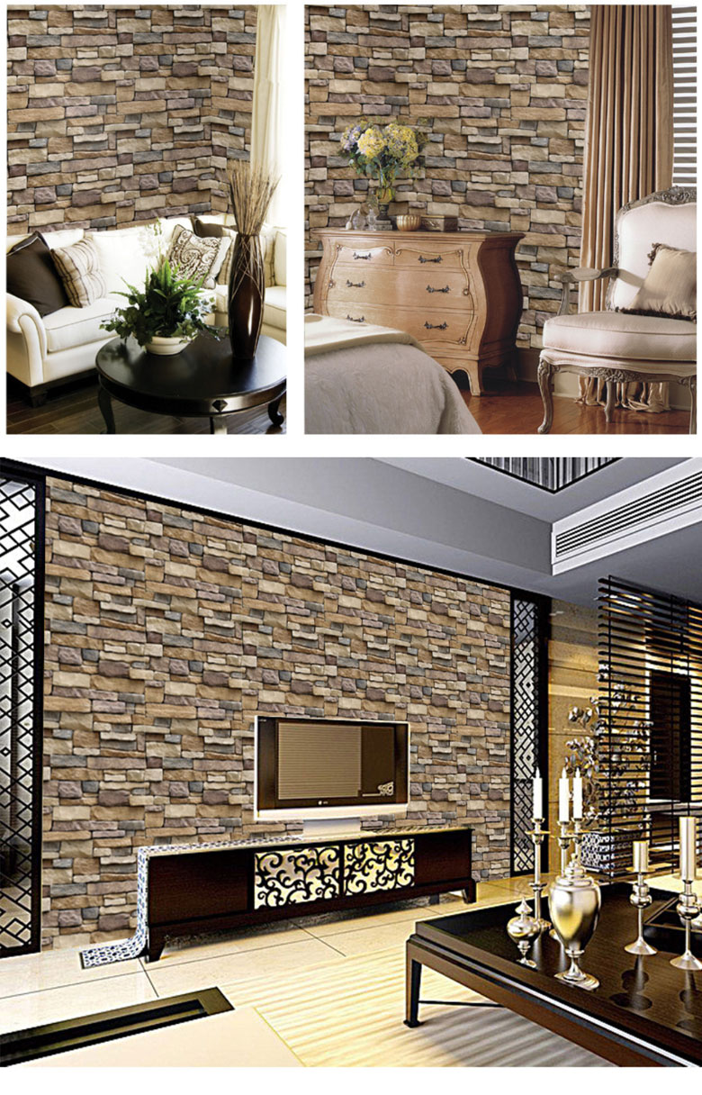 壁紙シール 3Dストーン柄 1枚45cmX1M レンガ風 タイル柄 のり付き 剥が