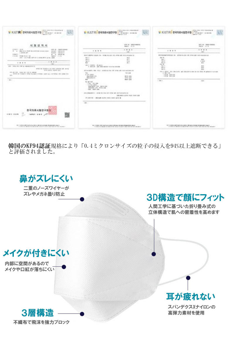 安全Shopping マスク 50枚 KF94 韓国製 韓国製 3層構造 使い捨て 個別