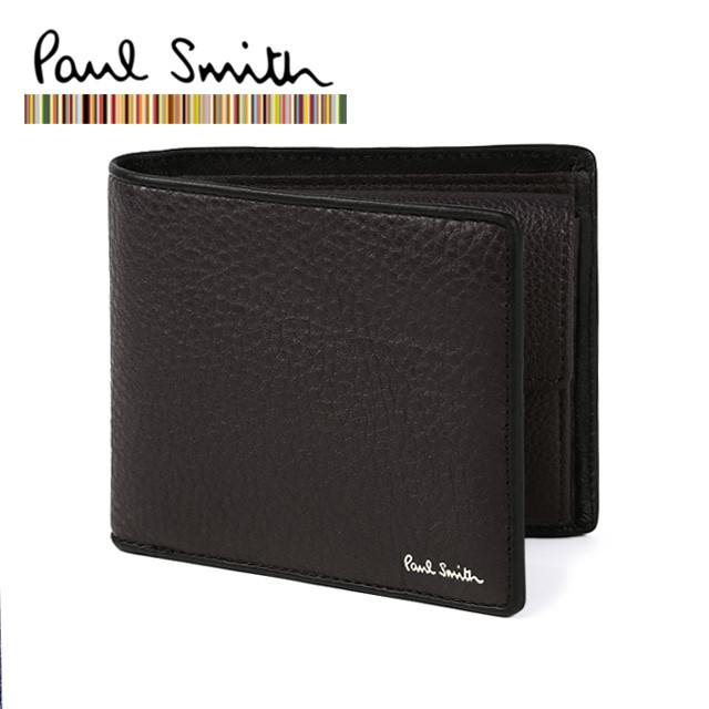 ポールスミス 2つ折り財布 茶×インナーマルチストライプ 新品 本革 レザー ポールスミス PAUL SMITH 財布 メンズ 二つ折り財布 マルチ