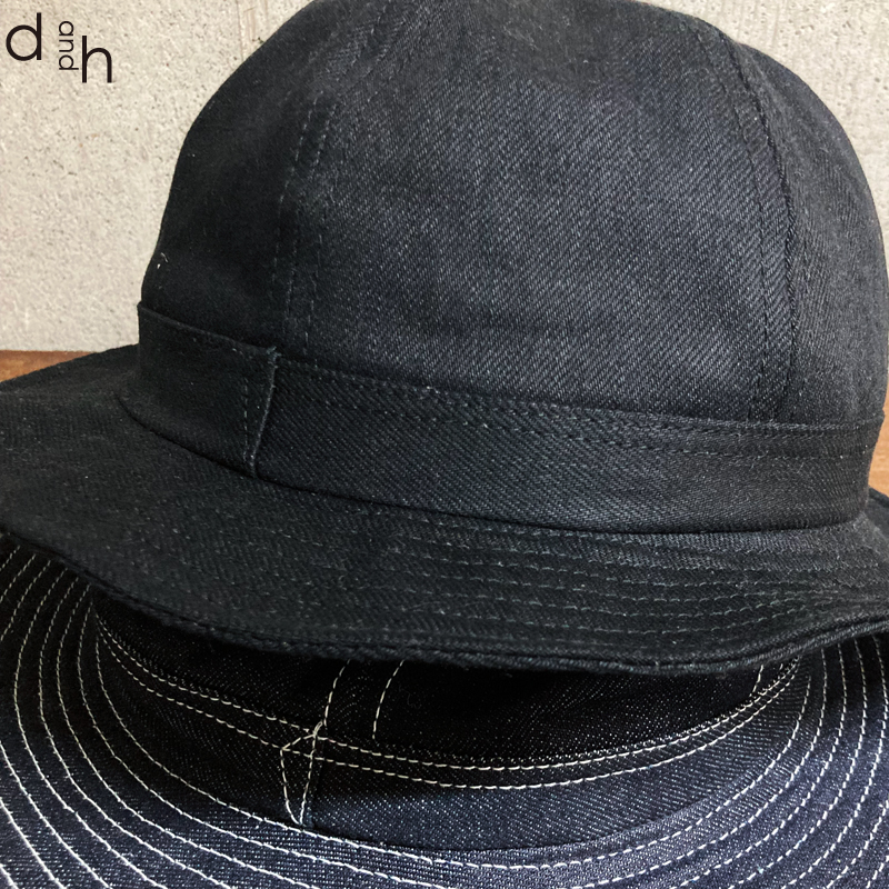 アーミーハット ブラックデニム 14オンス セルビッチ 送料無料 大きいサイズ denim hat 帽子 メンズレディース 日本製 D AND H