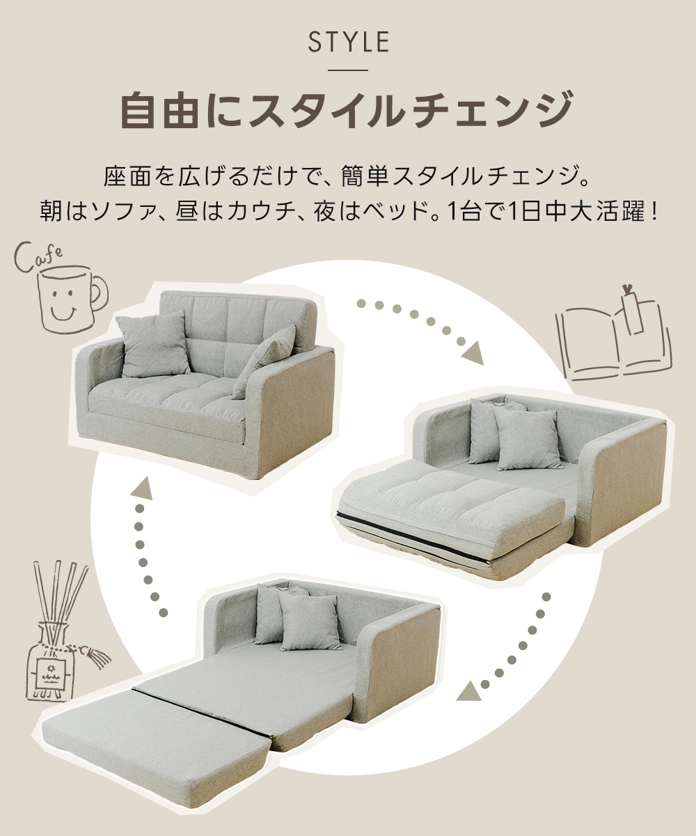 ソファ ベッド ソファベッド コンパクト 1人用 2人用 3way 北欧