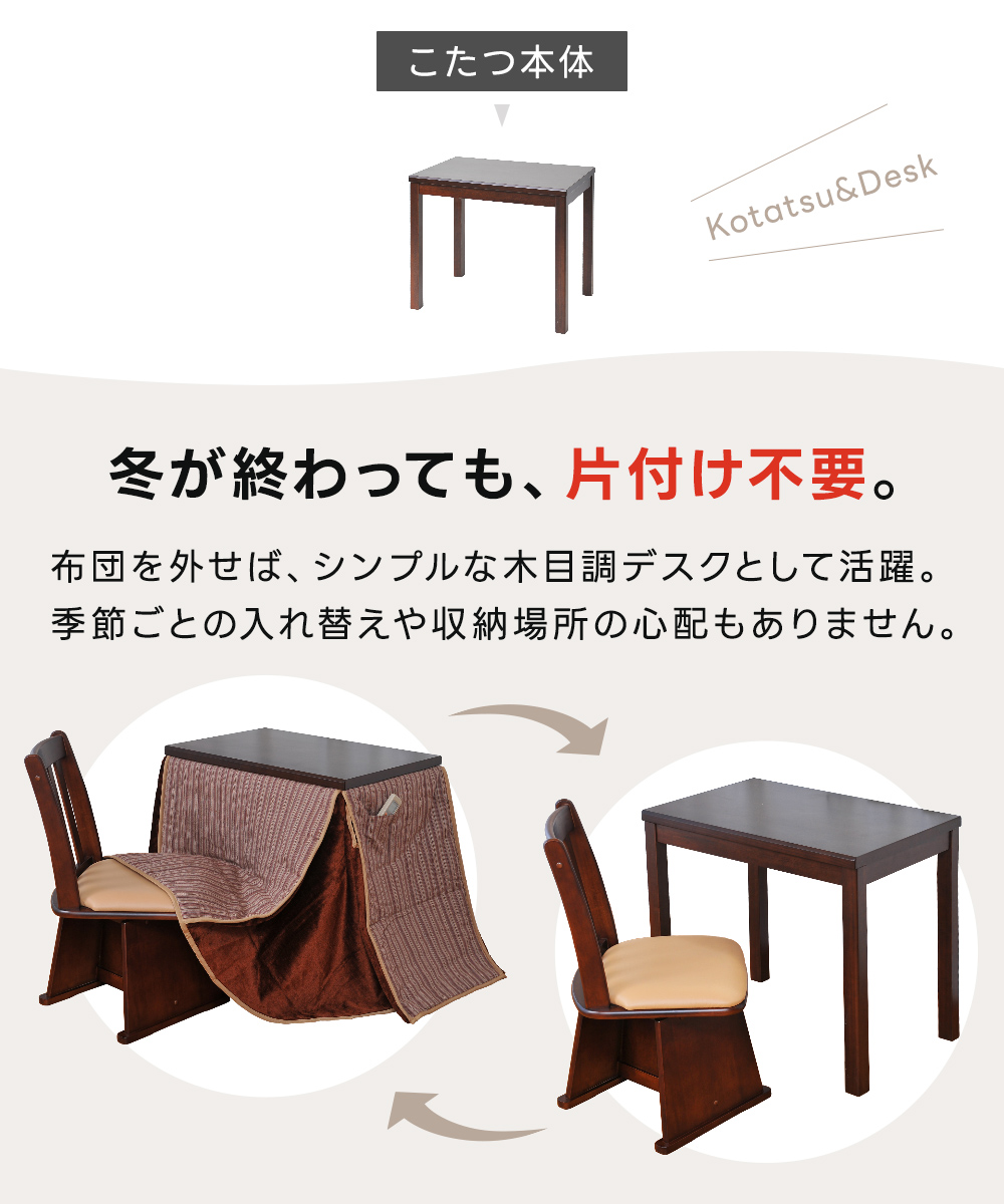デスクこたつ 掛け布団＆いすセット 3点 50×75cm 1人用 暖房 ハイ