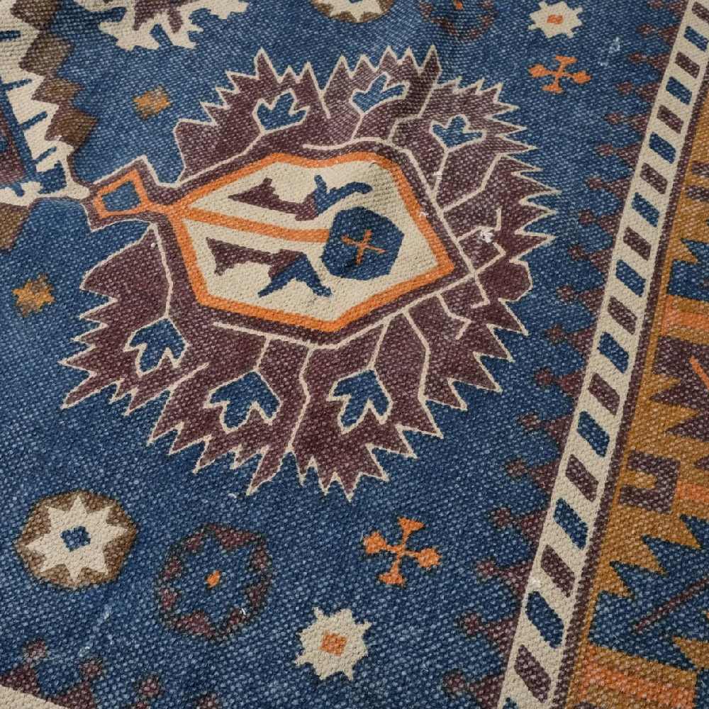 ラグ カーペット 140×200cm ネイビー レッド フリンジ アメリカン