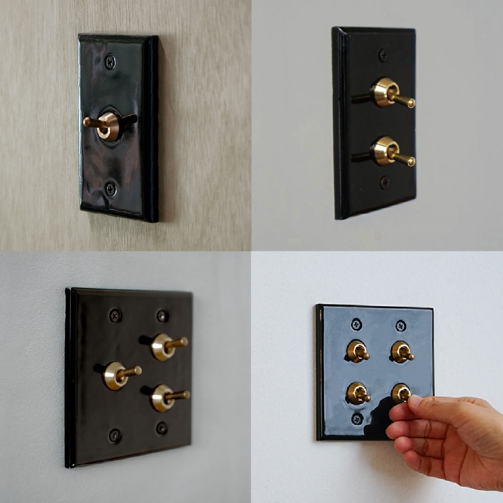 トグルスイッチ セラミック スイッチプレート ブラック 真鍮 DIY 3路