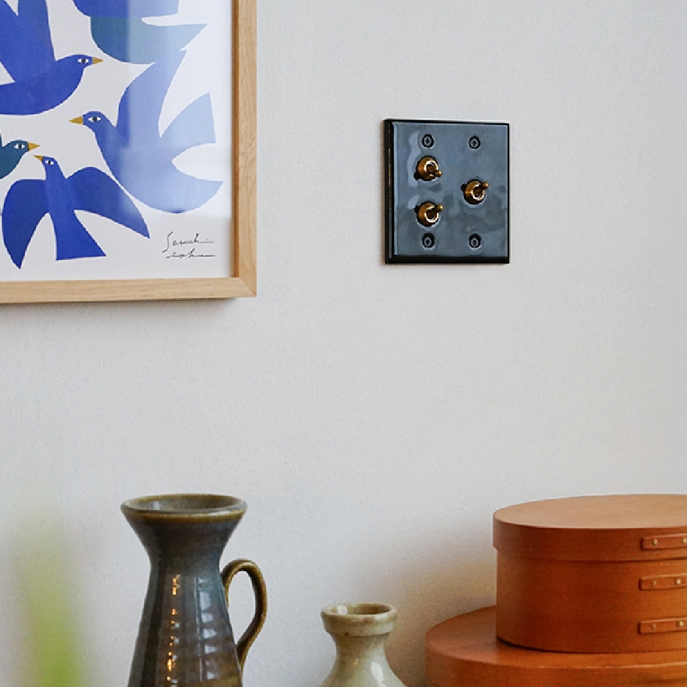 トグルスイッチ セラミック スイッチプレート ブラック 真鍮 DIY 3路