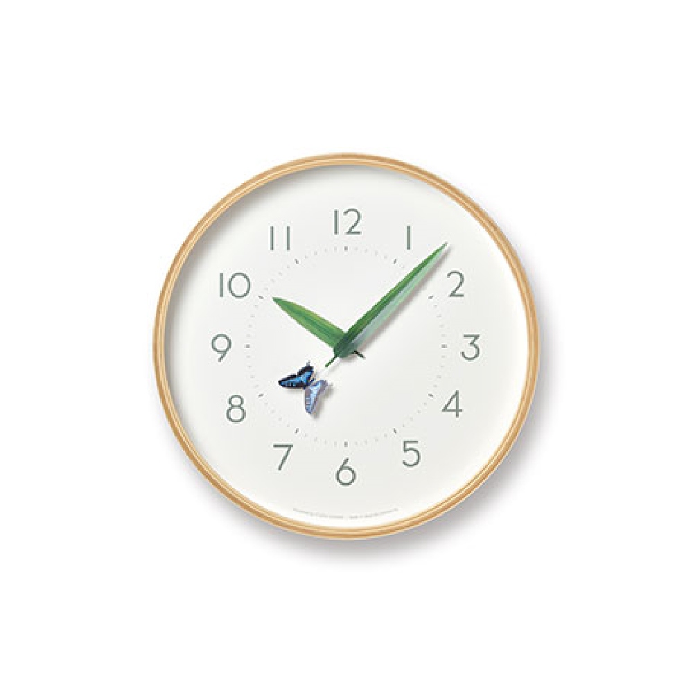 壁掛け時計 時計 とまり木の時計 おしゃれ かわいい 北欧 モダン シンプル 木製 アナログ 丸型 木枠 25cm 子供 キッズ 蝶々 てんとう虫 ギフト｜dapper-s-room｜02