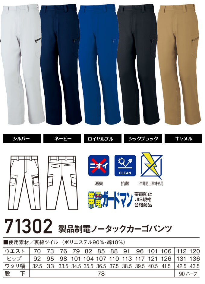 きゃわのページ 自重堂 Z-DRAGON ノータックカーゴパンツ 71302 製品制電 秋冬 作業服