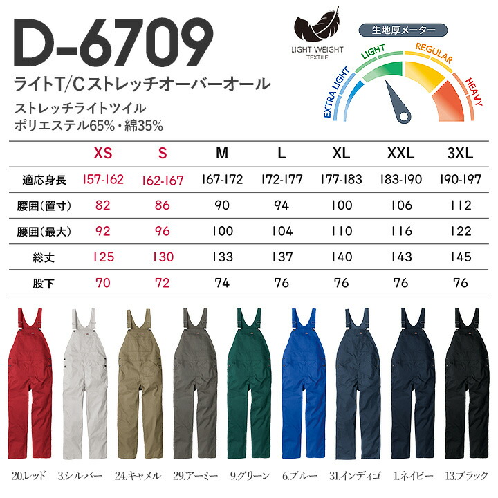 ディッキーズ オーバーオール サロペット D-6709 軽量 接触冷感 吸汗速