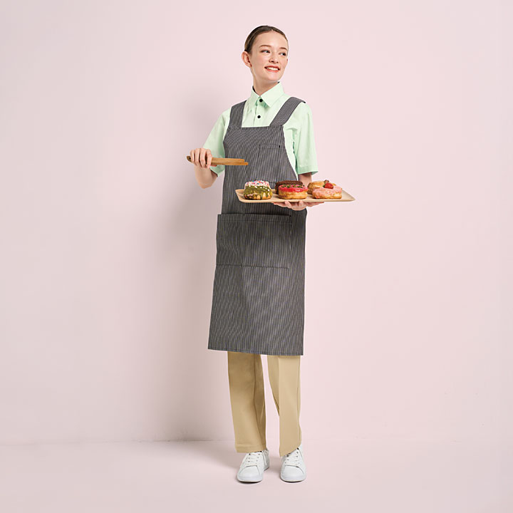 エプロン T-8543 厨房 レストラン カフェ ヒッコリー ストライプ 女性