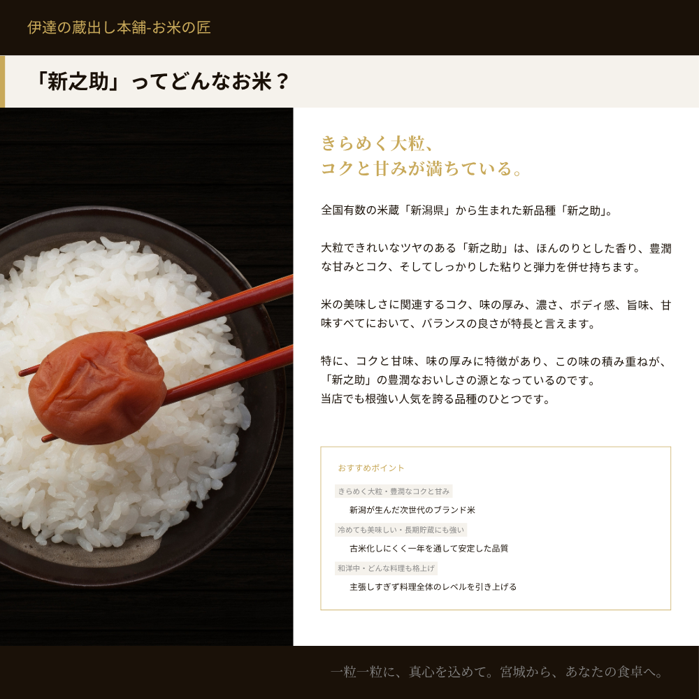 新之助ってどんなお米？きらめく大粒でコクと甘みが満ちている新潟生まれの次世代ブランド米