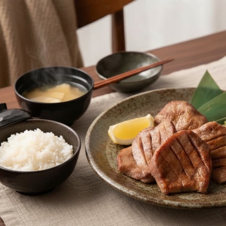 焼くだけで専門店の牛たん定食 ご飯と味噌汁に合う
