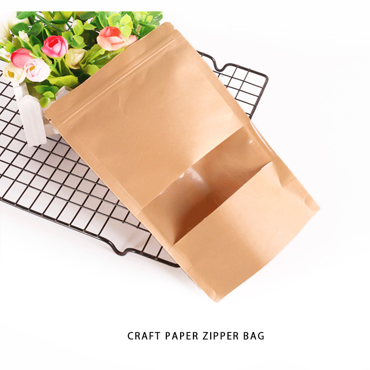 50枚セット 14cm×22cm スタンド袋 チャック付き クラフト紙 窓